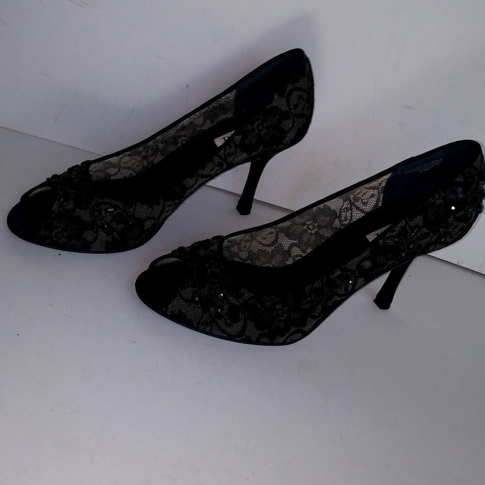 Alfani, Black Lace Peep Toe Pumps, Size 9.5, NWT